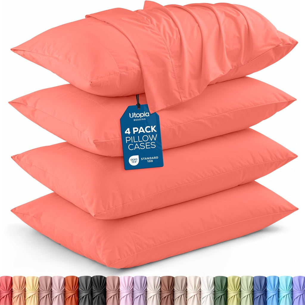 Utopia Bedding Queen Pillow Cases - 4 Pack - Soft Brushed Microfiber | Fade Resistant 20 x 30 Inches (Coral)