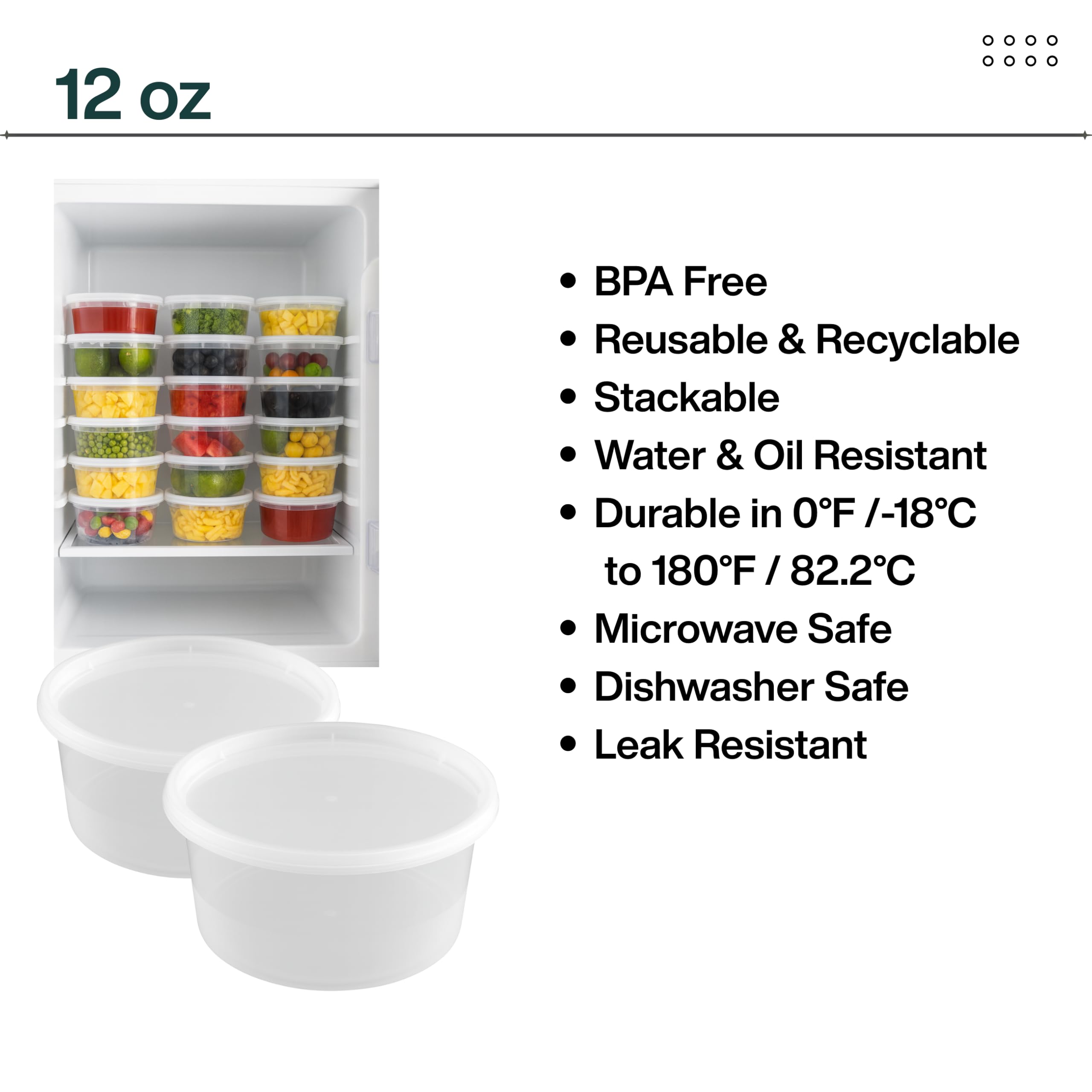 ProTakeOut [12oz-240 Set Plastic Deli Containers with Lids - BPA Free Clear Soup Containers with Airtight Lids, Leak Resistant Food Storage for Meal Prep, Stackable/Microwave/Dishwasher/Freezer Safe