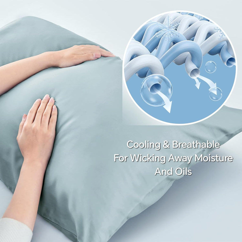 BEDELITE Cooling Pillow Cases - Silky Soft Bamboo Rayon Set of 2 | Standard Size 20"x26" - Haze Blue