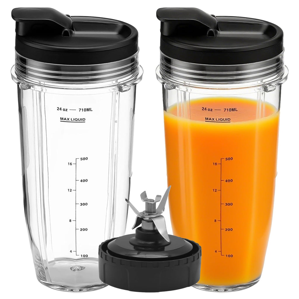Replacement 24oz Blender Cups with Lid for Ninja, 7 Fins Extractor Blade Compatible with Nutri Auto iQ BN401 BN751 BN801 BL642 BL456 BL480 Foodi SS401 SS101 NN100 NN210 NN102 BL2012