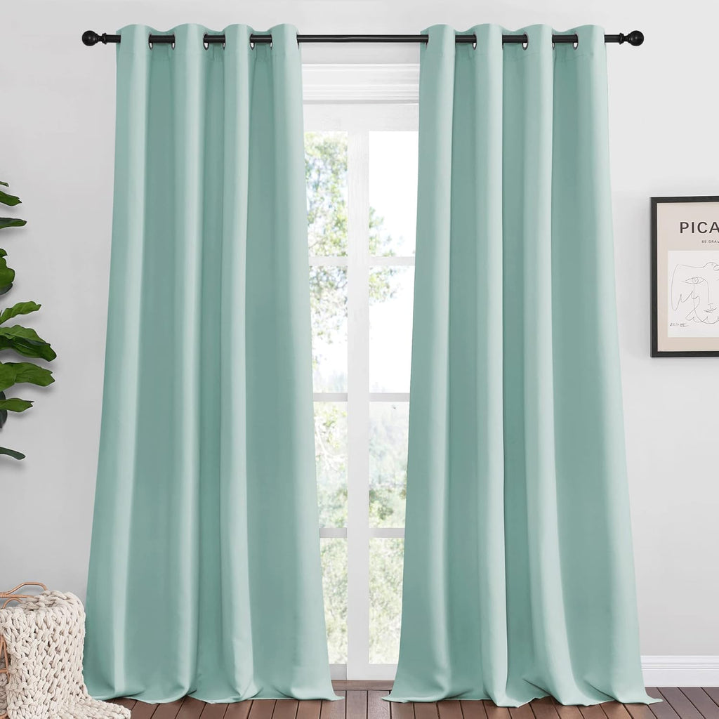 NICETOWN Aqua Blue Blackout Curtains - Sound Reducing & Heat Blocking | 108" Long, 55" Wide, 2 Panels