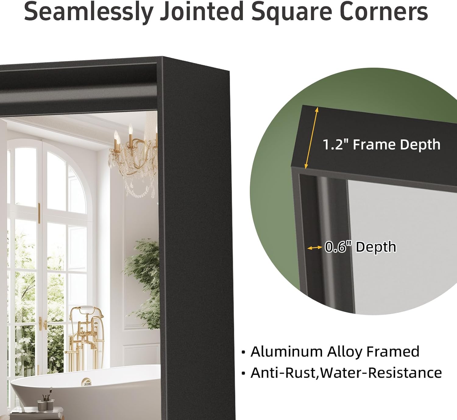 Regine Switzerland Black Vanity Wall Mirror - 22x30 Inch Rectangular Aluminum Framed Design | Anti-Rust Tempered Glass