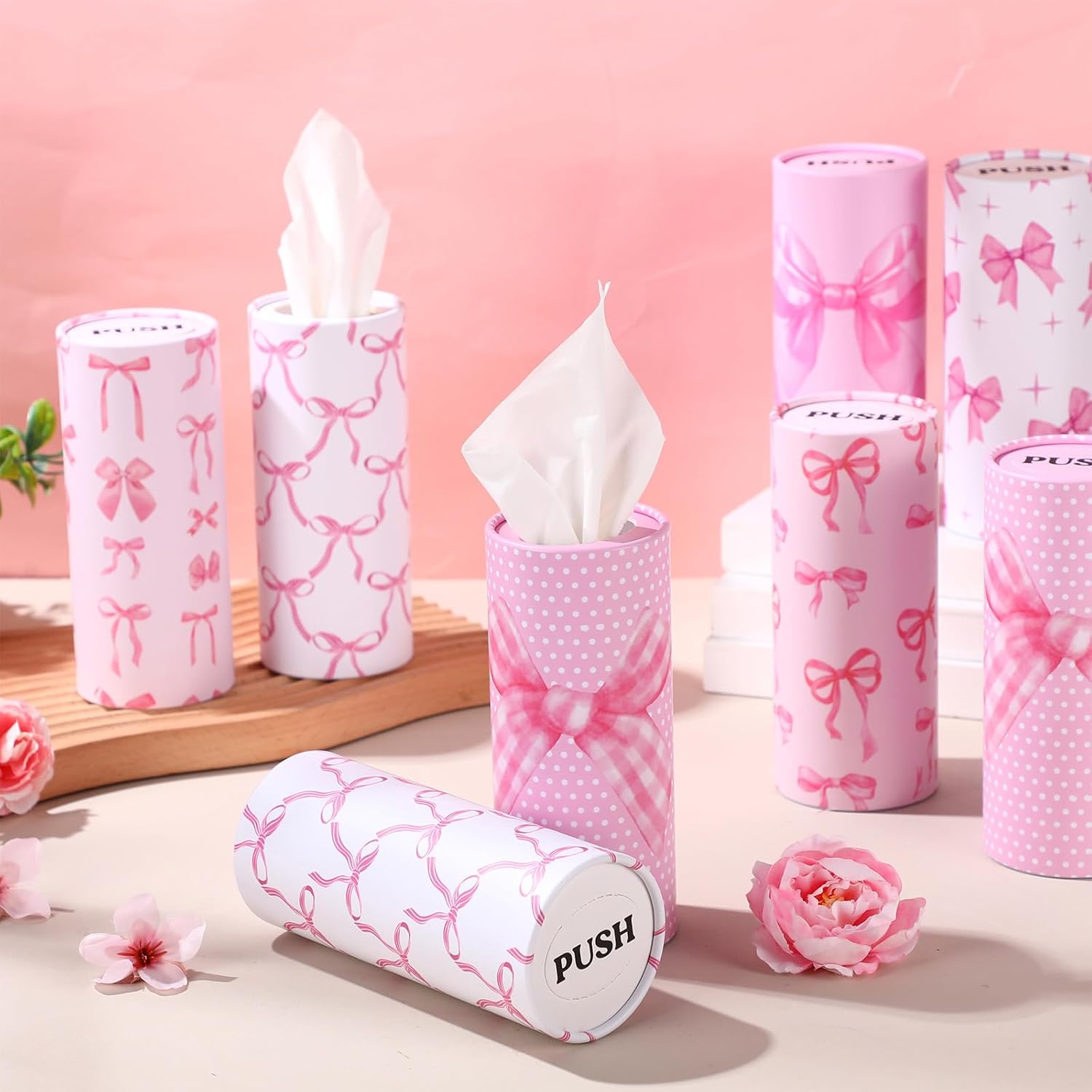 Outus 12 Pcs Bow Car Tissue Holders - 3 Ply Facial Tissue in Pink Ribbon Design | Travel & Party Use