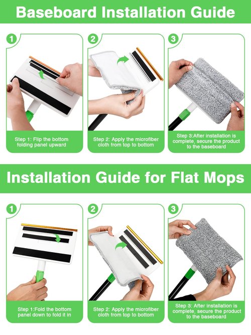 4-in-1 Baseboard Cleaning Tool with Handle 5 Reusable Pads 1 Stiff Bristle Brush Carpet Rake for Pet Hair Removal Baseboard Cleaner Carpet Windows Wall Floor Bathroom Kitchen