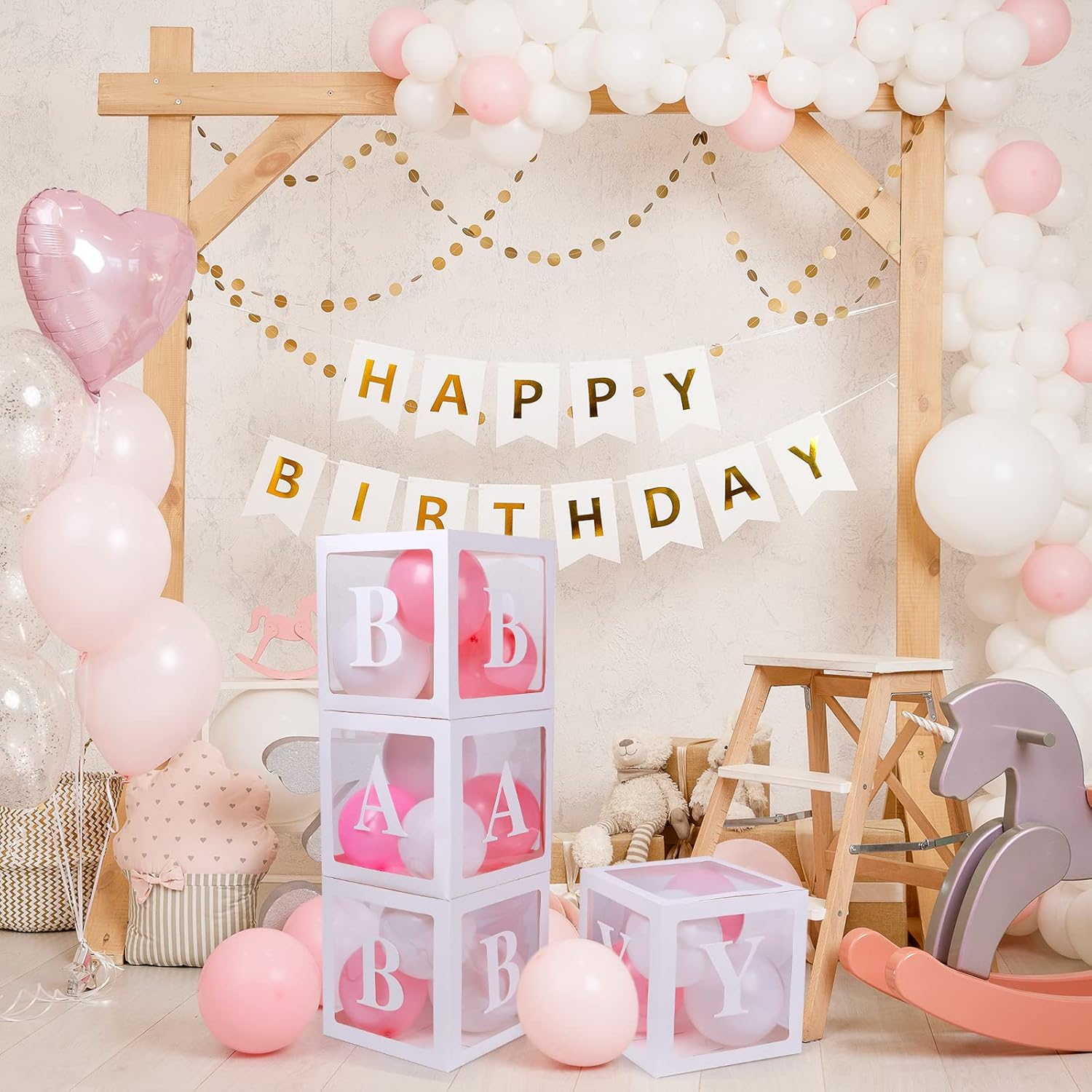 Voircoloria Baby Boxes - 42-Piece Letter Set for Baby Shower & Gender Reveal | Clear Balloon Box (White)