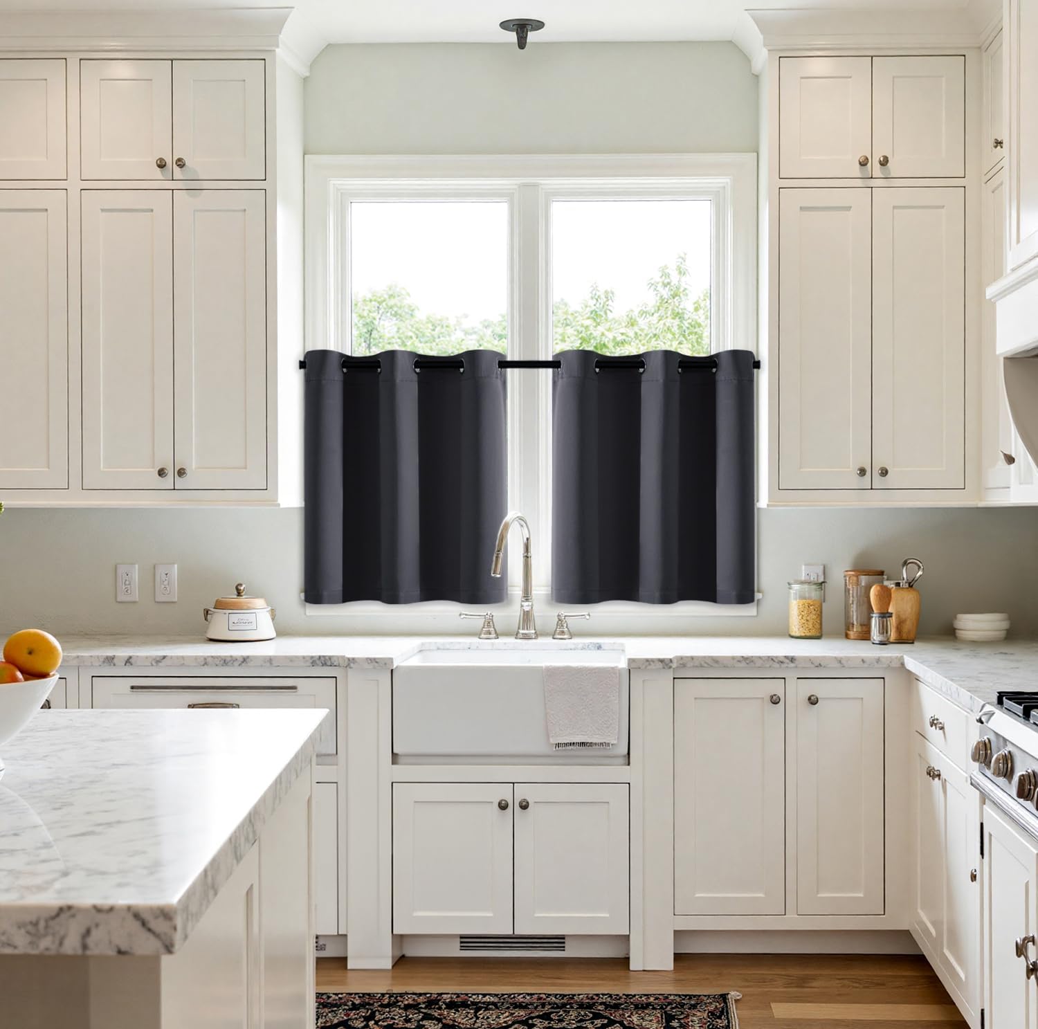 MIULEE Short Curtains - Dark Grey Blackout Thermal Insulated Drapes | 2 Panels, W40 x L36 Inch for Kitchen & Bathroom