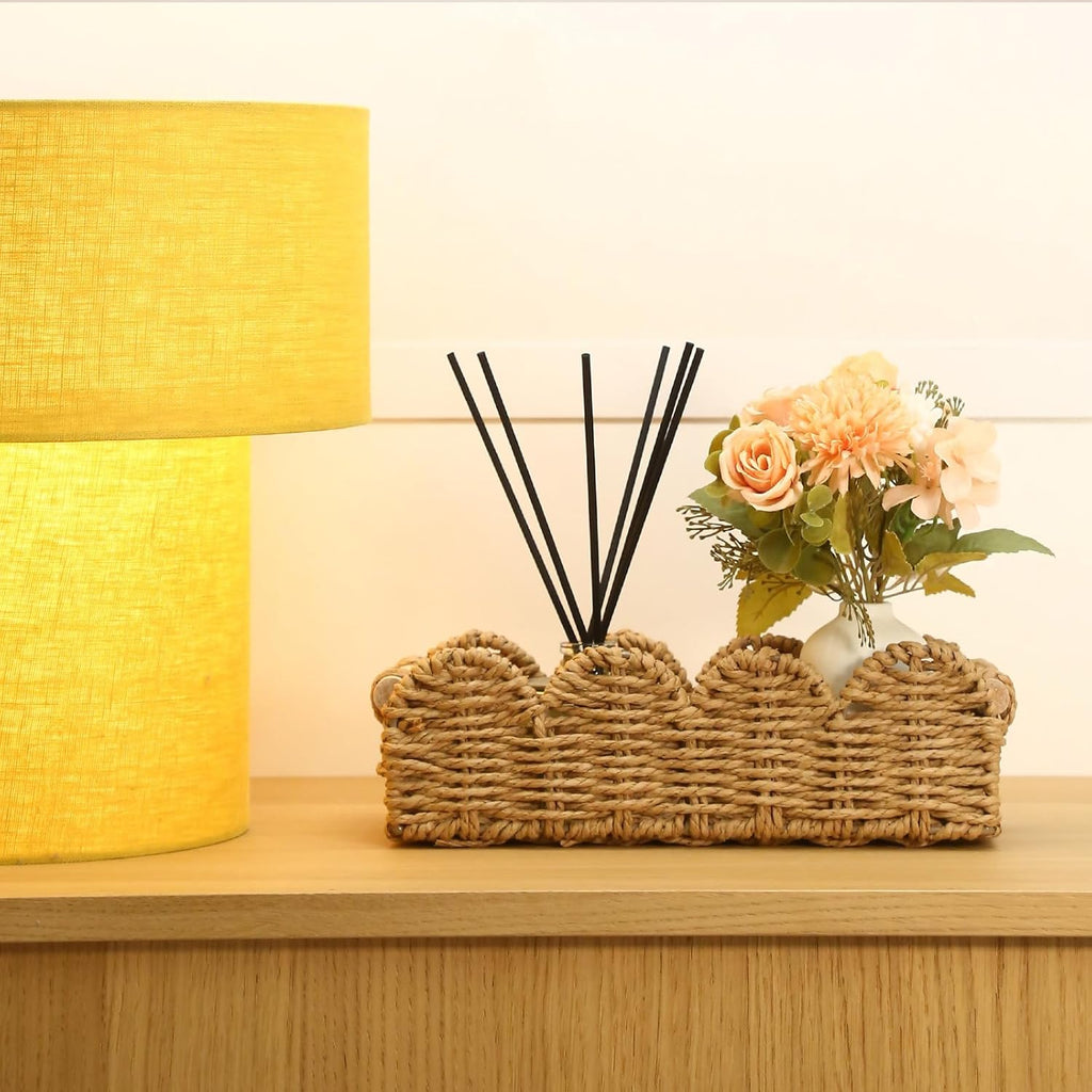 Regine Switzerland Paper Rope Storage Baskets - Set of 2 with Wooden Handles for Stylish Bathroom Decor (Beige)