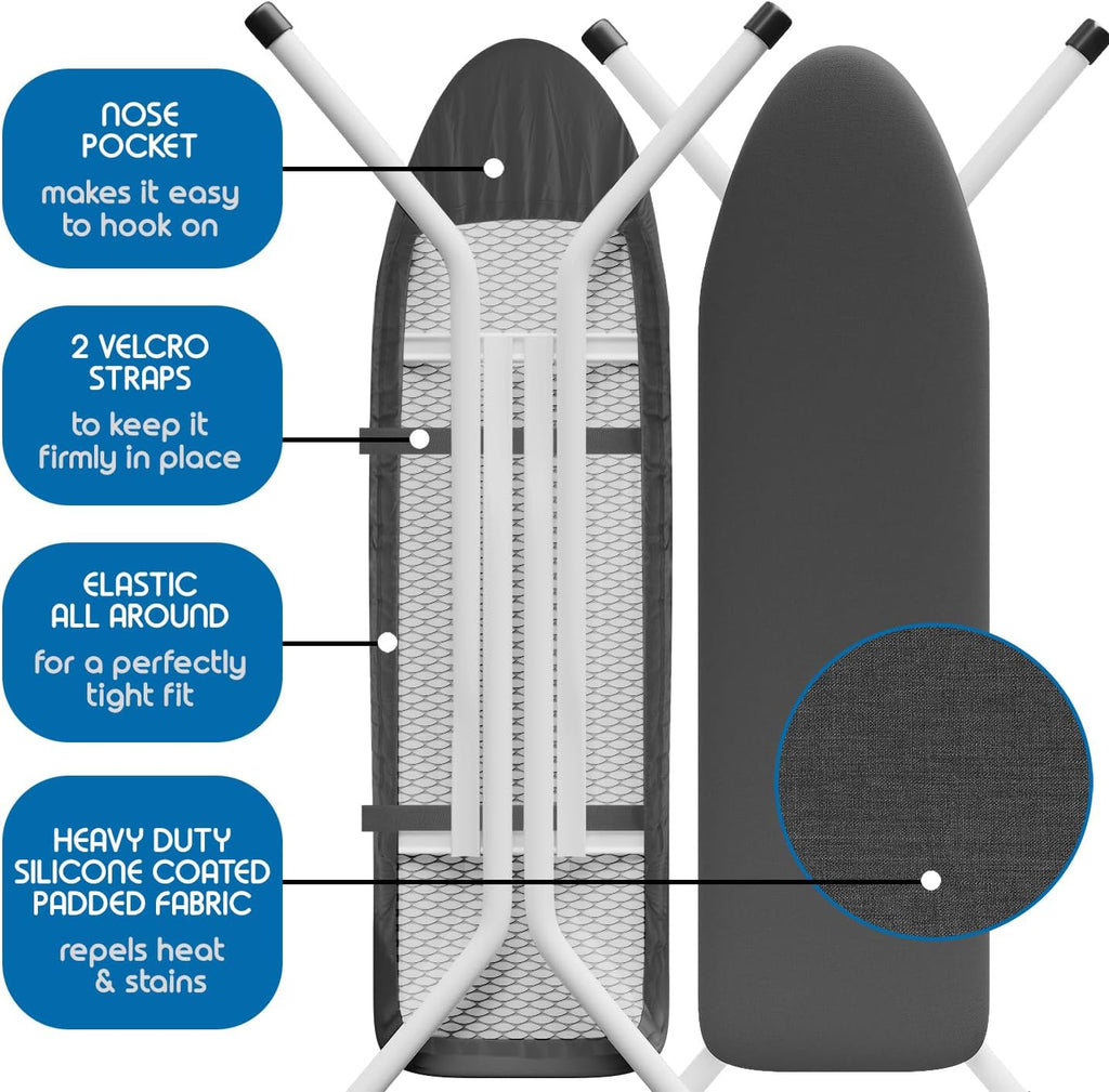 T&V Shaped Ironing Board Holder - Wall Mount & Over The Door Hanger | Heat Reflective & Stain Resistant Cover Set