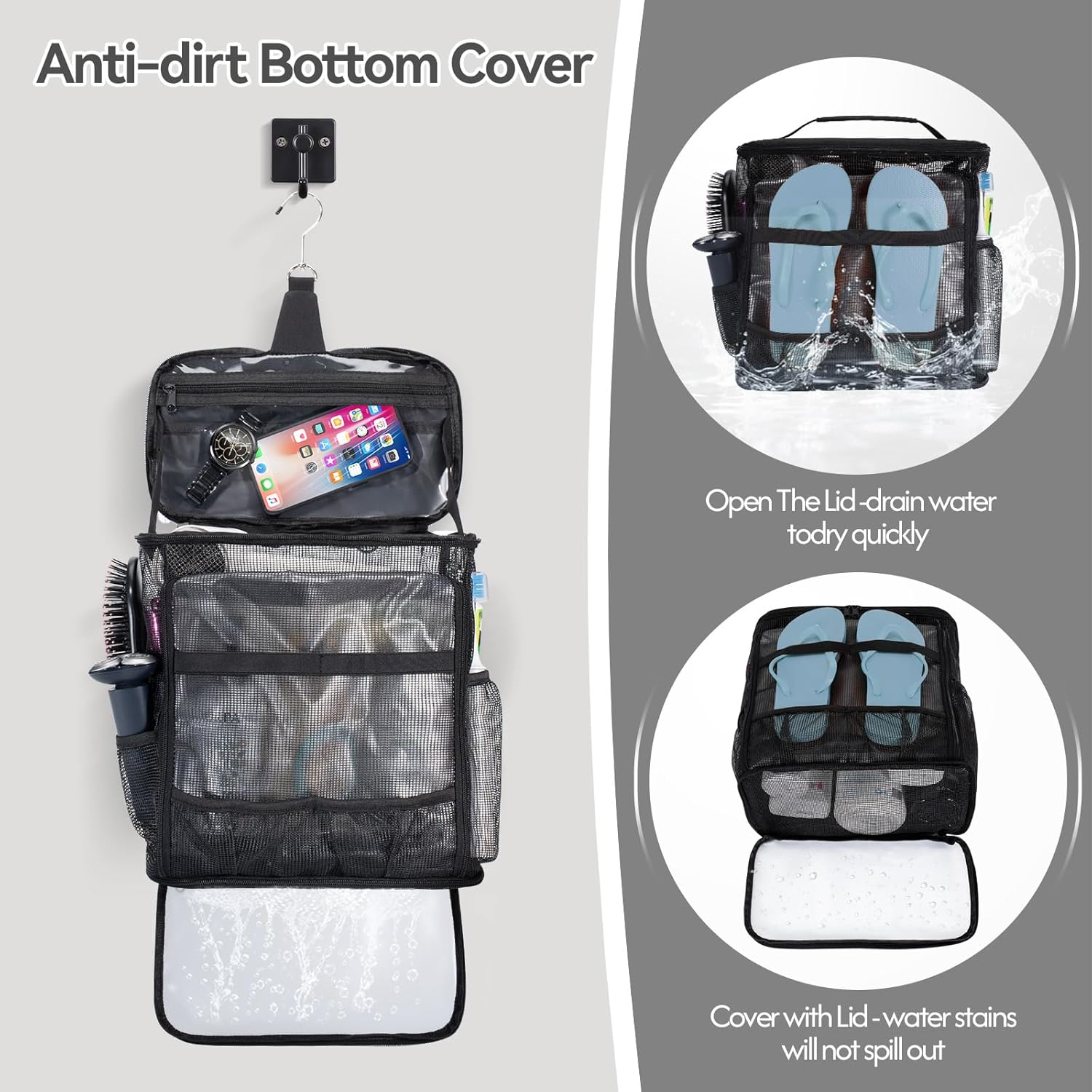 Skiennix Portable Mesh Shower Caddy - Collapsible Organizer with Hanging Hook & Quick Dry Design | Large Capacity for Travel, Dorms, Camping, Gym