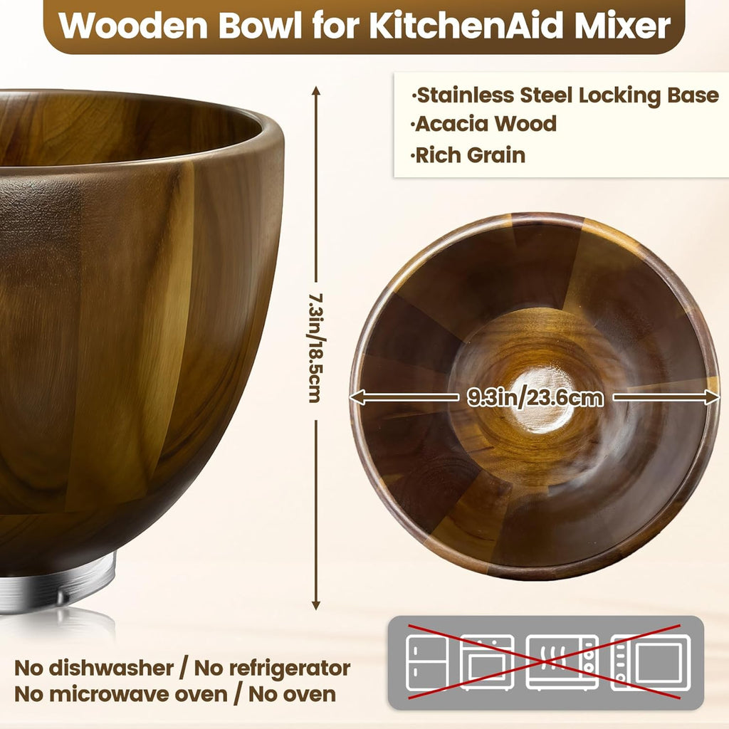 Premium Walnut Wood Mixing Bowl - Handmade Natural Design for KitchenAid 4.5 & 5 QT Tilt-Head Models | 5QT