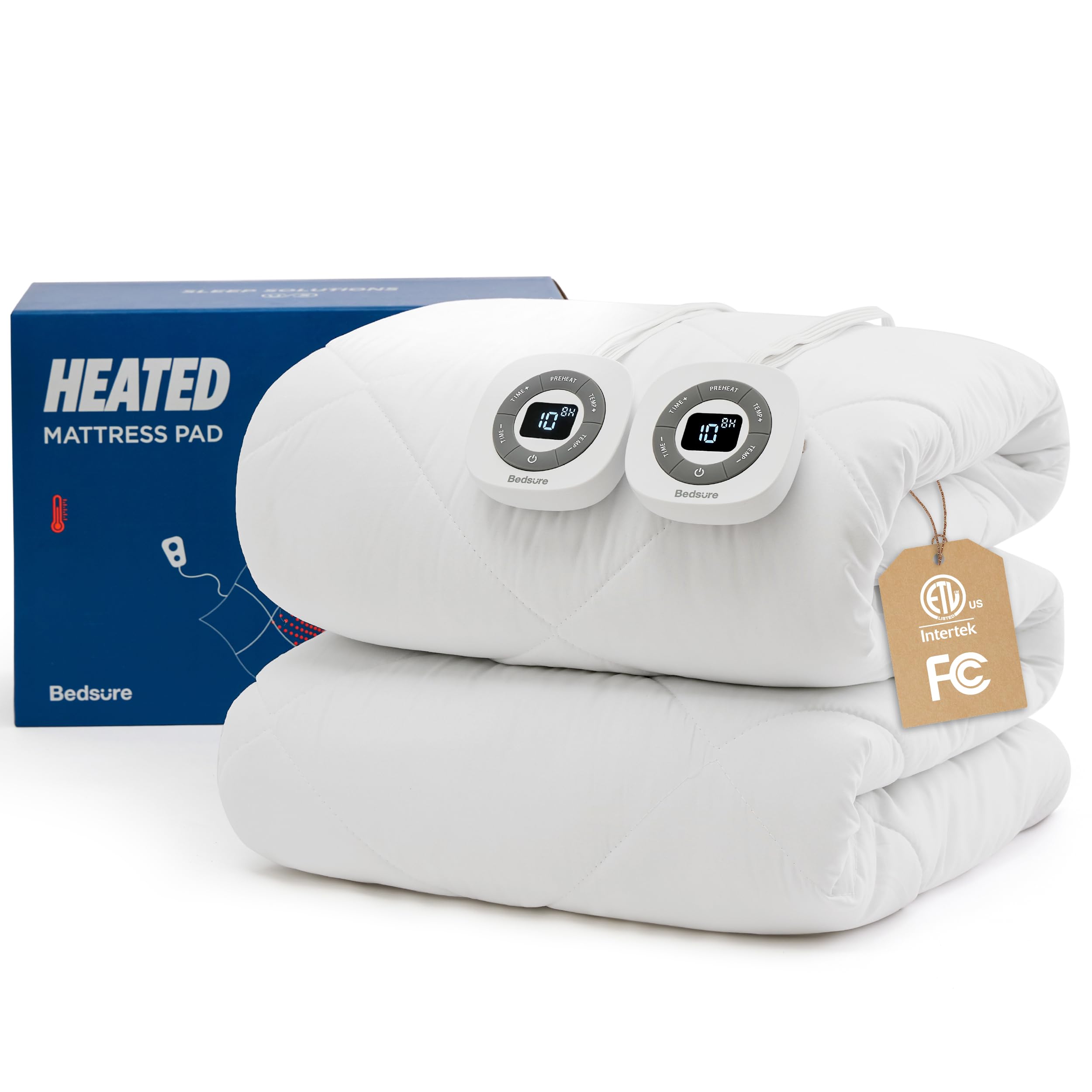 Bedsure Heated Mattress Pad Queen - Bed Warmer with Memory & Preheat Functions, 12-Hour Auto Off & 10 Heat Settings, Dual Controllers, Fast Heating, Brushed Electric Mattress Pad Queen, 60"x80"