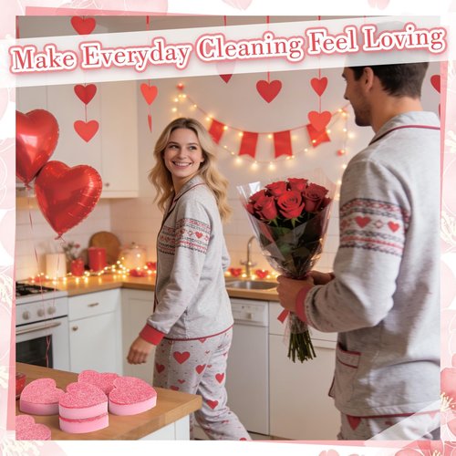 ARCTURINE 12 Pack Heart-Shaped Scrub Sponges Valentine’s Day Gift Dual-Sided Kitchen Scrubber for Sink, Plates, Glassware, Pots & Cookware, Cute Household Cleaning Sponge, Sweet Gift Idea (Pink)