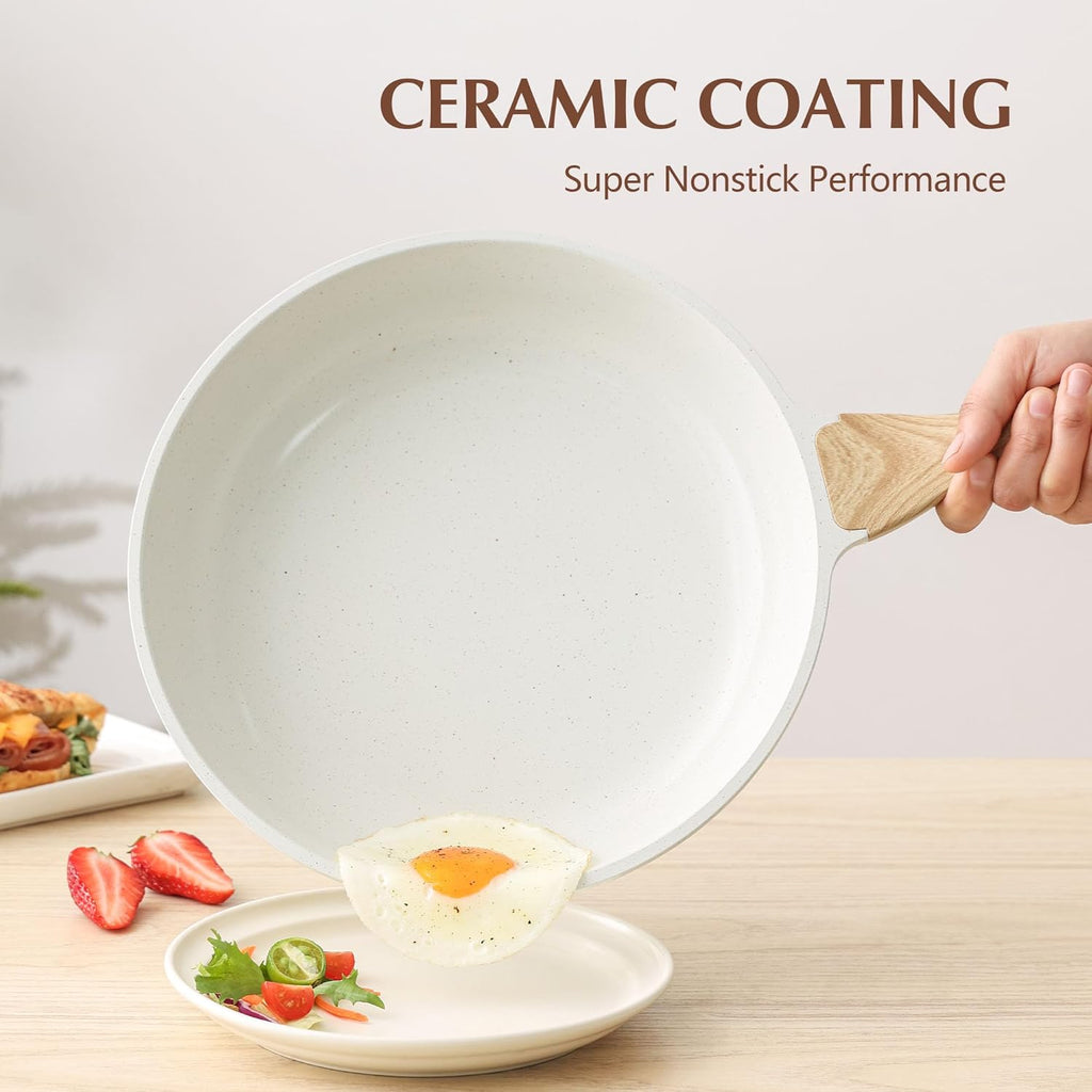 SENSARTE Nonstick Ceramic Frying Pan - 12.5 Inch Induction Compatible Skillet with Lid & Heat Resistant Handle