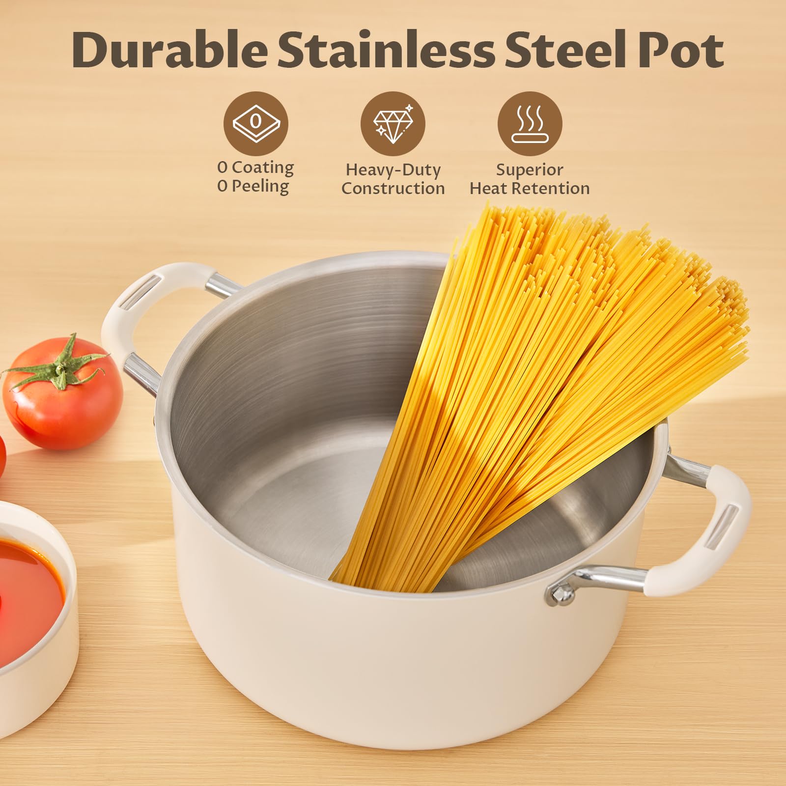 10 Quart Nonstick Stock Pot with Lid, BEZIA Fully-Clad 3-Ply Stainless Steel Pots, Induction Soup Pot with Lid, Kitchen Cooking Pots with Silicone Handle, for All Cooktops, Free of PTFE/PFOA/PFOS