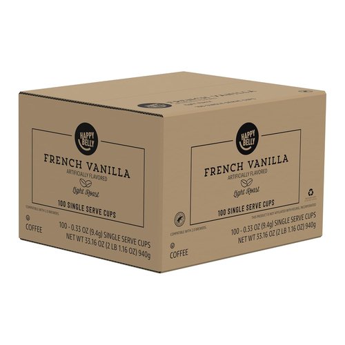 Happy Belly Light Roast Coffee Pods - French Vanilla Flavor | Compatible with Keurig 2.0 | 100 Count