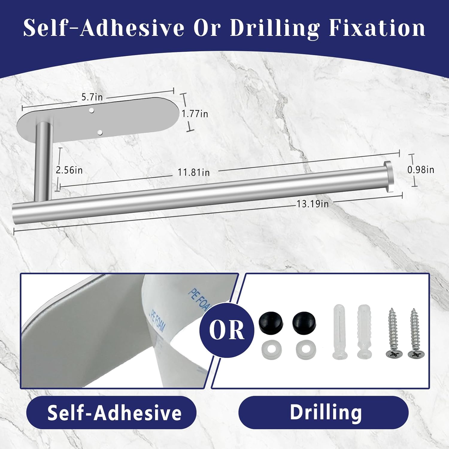 Stainless Steel Paper Towel Holder by [Brand Name] - Self-Adhesive or Drilling | Wall Mount for Kitchen & Bathroom