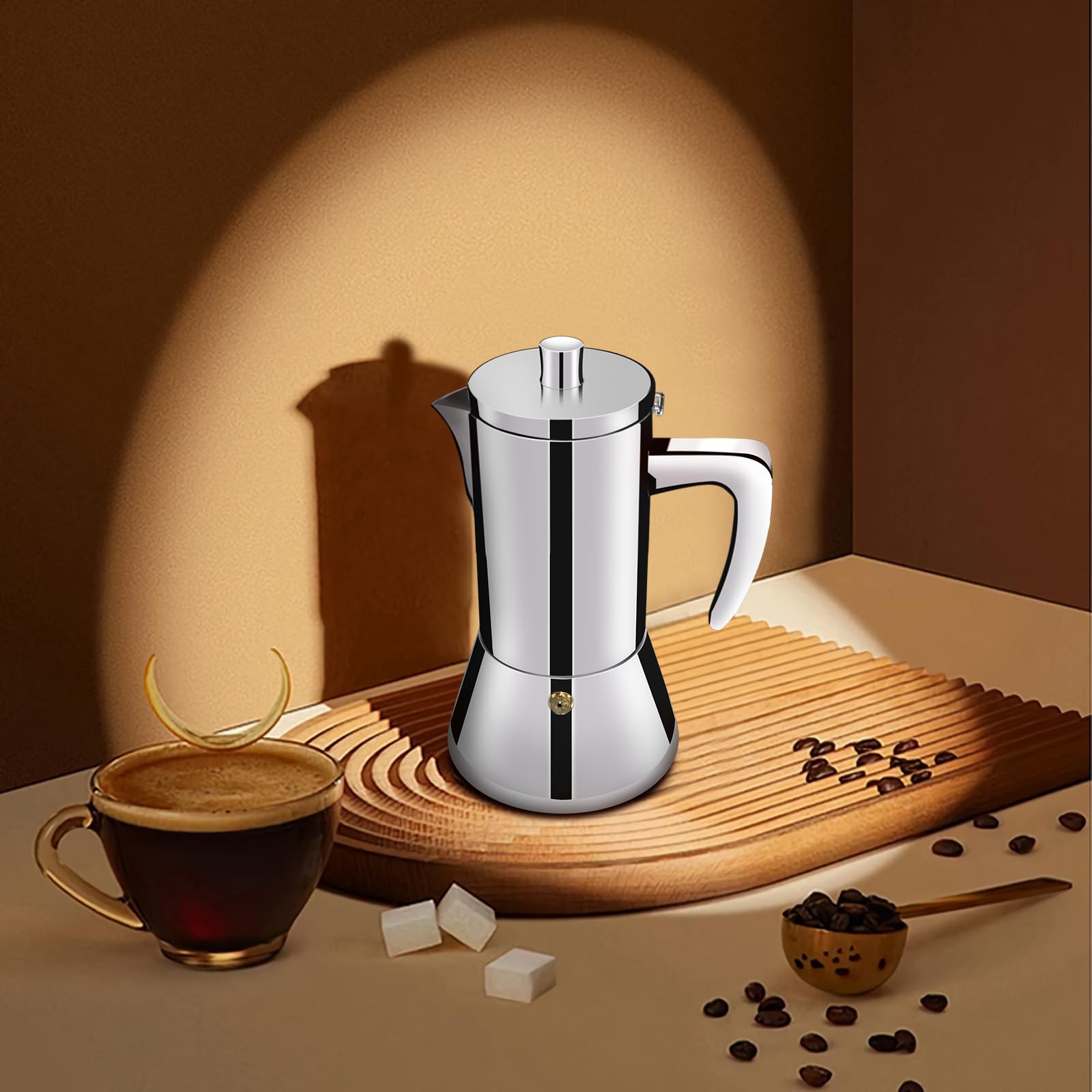 DITOSH 4 Cup Thickened 304 Stainless Steel Moka Pot Stovetop Espresso Maker Cafeteras Italian Percolator Espress Makers Capable Greca Mocha Coffee Machine for Induction Home and Camping 200ml 6.6oz