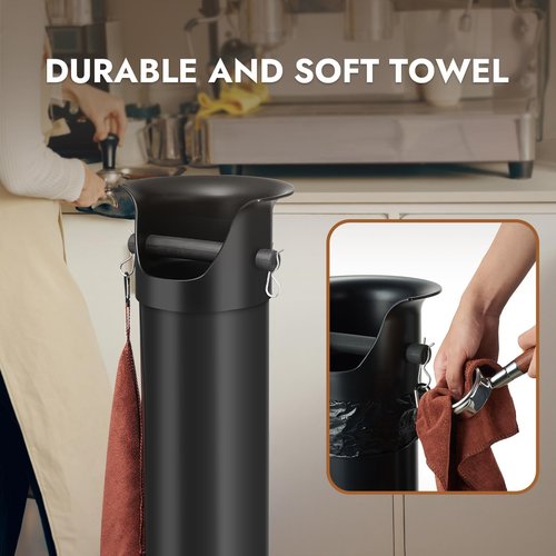 CURTA Espresso Coffee Knock Box with Garbage Bags(30Pcs), Commercial Knock Box for Coffee Grounds, Coffee Shop Kitchen Bar, Black, Extra Large Collection Dump Bin