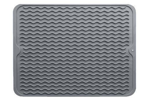 Silicone Drying Mat 16 × 12 – Dark Gray Non-Slip Sink Mat for Kitchen Counter, Heat-Resistant Food-Grade Dish Pad, Easy-Clean Multipurpose Drawer Liner (Dark Gray, 16'' x 12'')