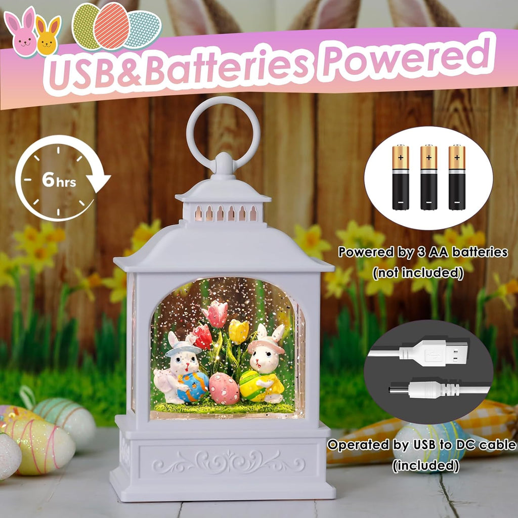 Skiennix Easter Bunny Snow Globe - Glitter Lantern with 6-Hour Timer for Spring Decor