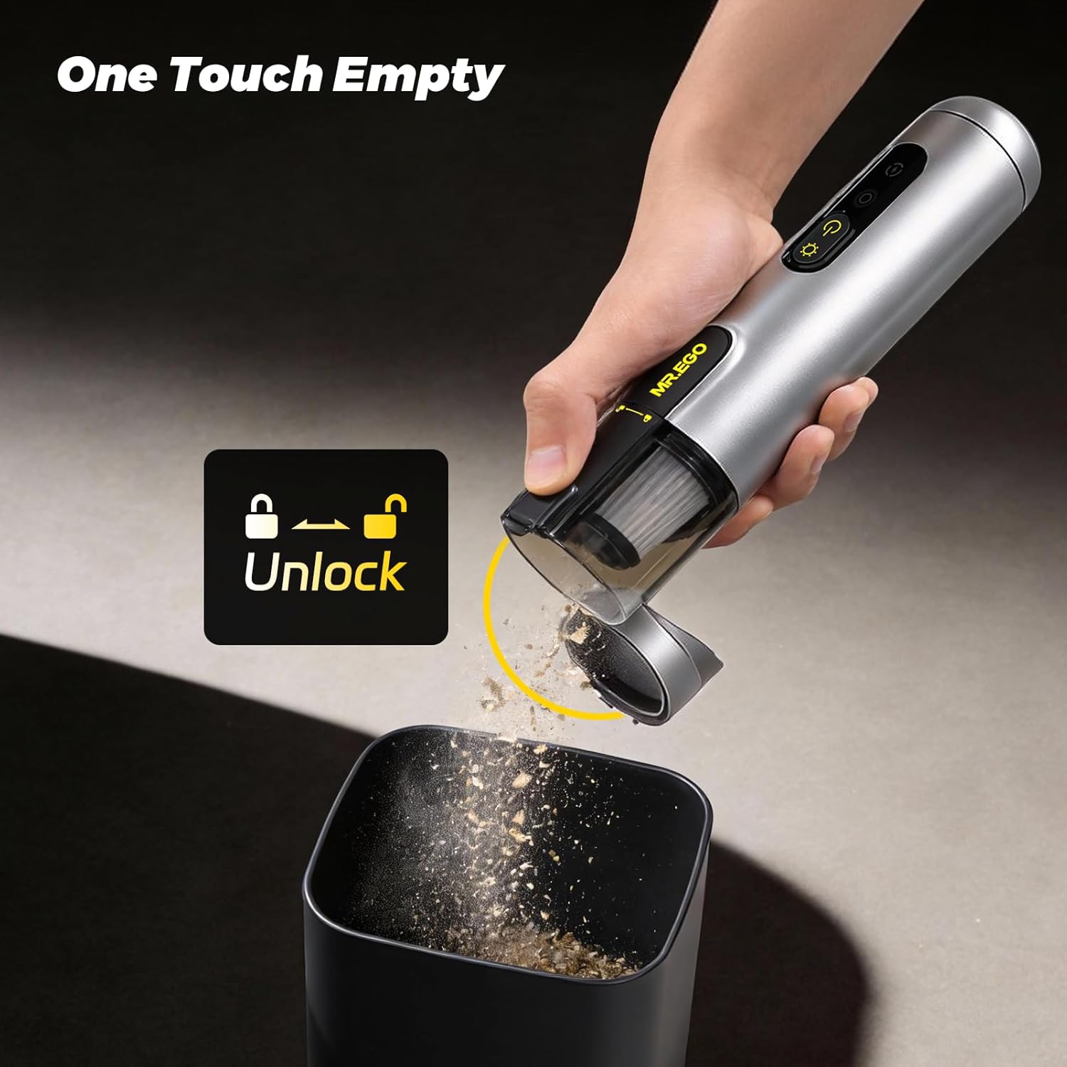 Mr. Ego Handheld Car Vacuum - Portable Cordless 4-in-1 Mini Vacuum with 18500Pa Suction | Silver Finish
