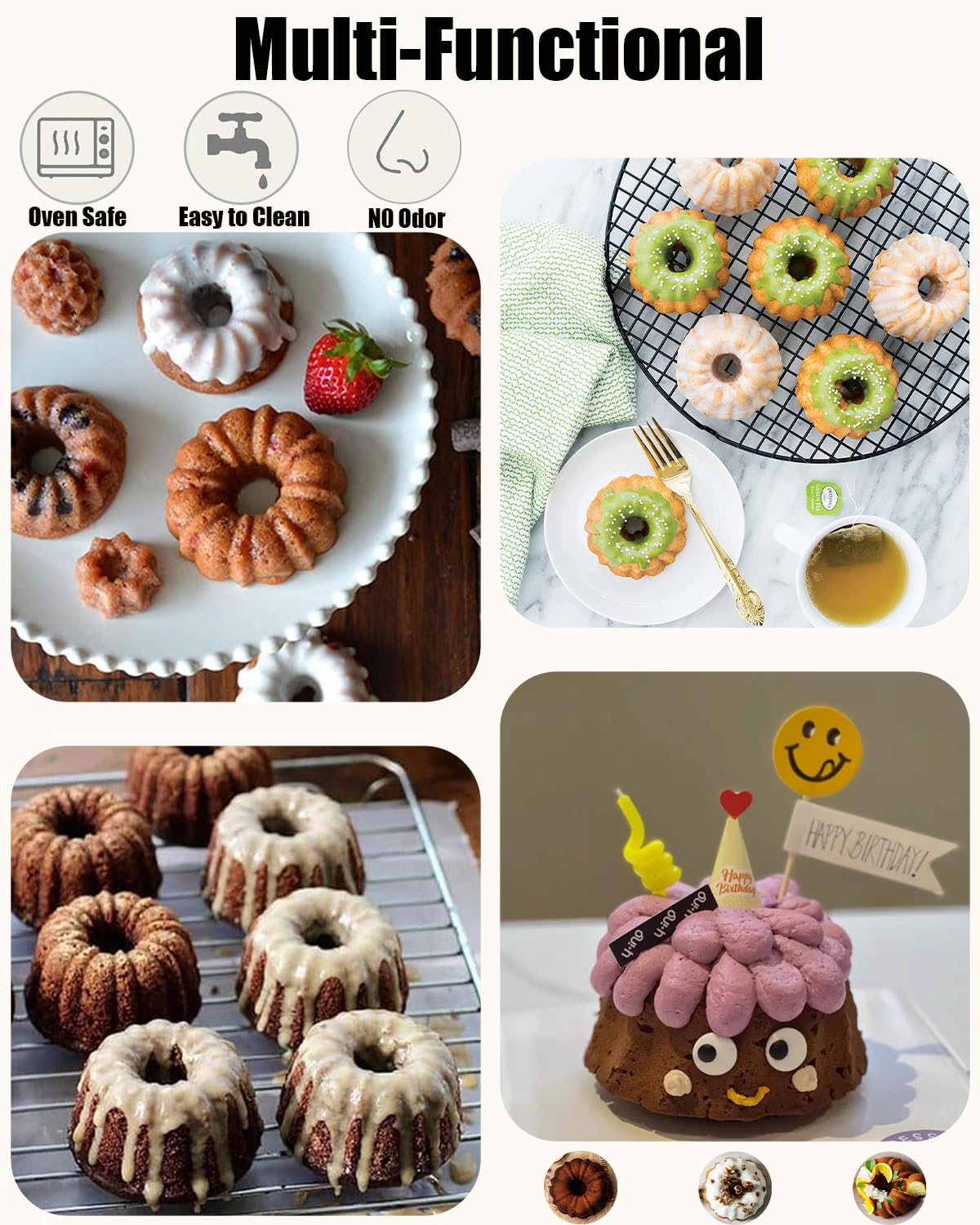SmartKitch Jello Molds, 3pcs Silicone Fluted Tube Cake Pans, 6-Cavity Non Stick Silicone Baking Molds for Cupcake, Donuts, Muffin, Cornbread, Brownie, Jellies (Confetti)