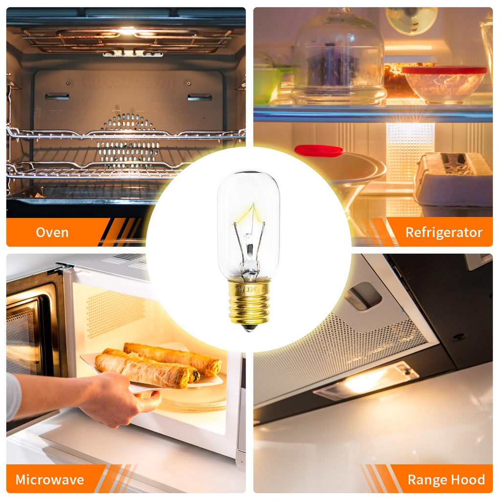 Belleone Light Bulb Fits for LG Microwave Oven - Compatible with LG Frigidaire Ken-more Whirlpool GE Over the Range Microwave, Dimmable 125V 30W E17 Base, Kitchen Night Light, Repalce 6912W1Z004B,4pcs