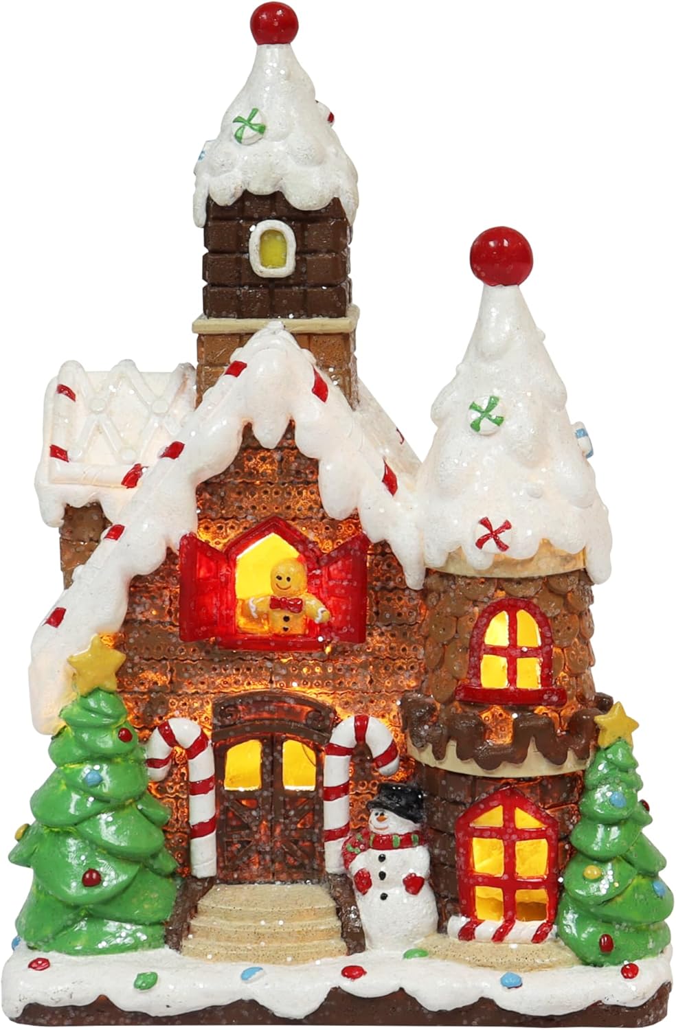 Moments In Time Christmas Gingerbread House - Hand-Painted Resin Décor with LED Lights | 10” Tall Tabletop Display