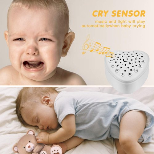 BEREST Rechargeable Baby Sleep Soother Bear - Heartbeat & Lullabies Night Light Projector for Nursery