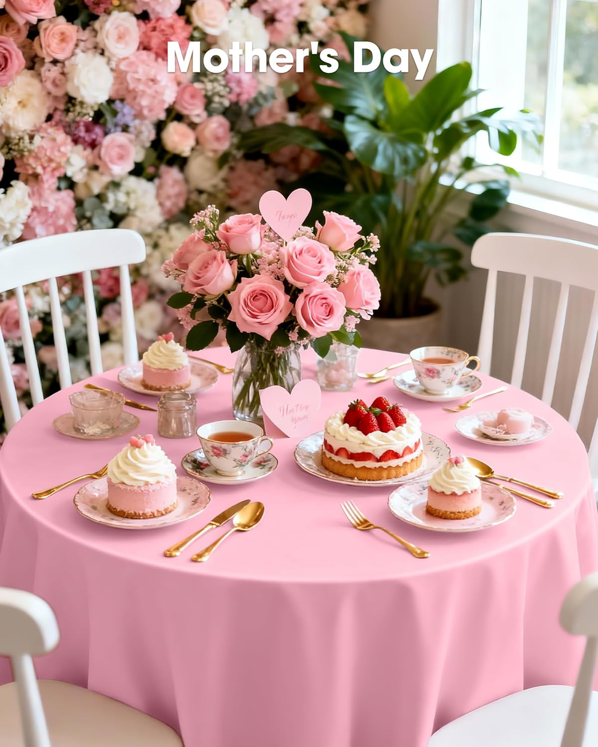 Pureegg Disposable Plastic Table Cloths - 84'' Round, Leakproof & Sturdy, 8 Pack in Pastel Pink for Easter & Mother's Day