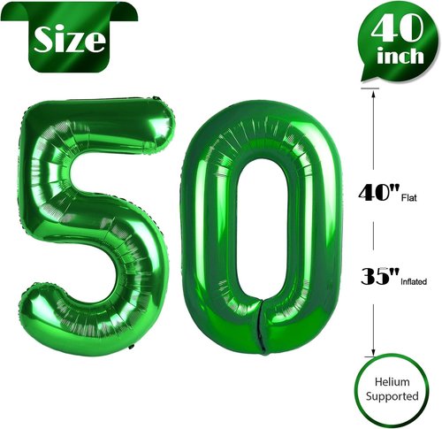 Green Number 50 Balloon - 40 Inch 50th Birthday Decorations for Men & Women | St. Patrick's Day Theme