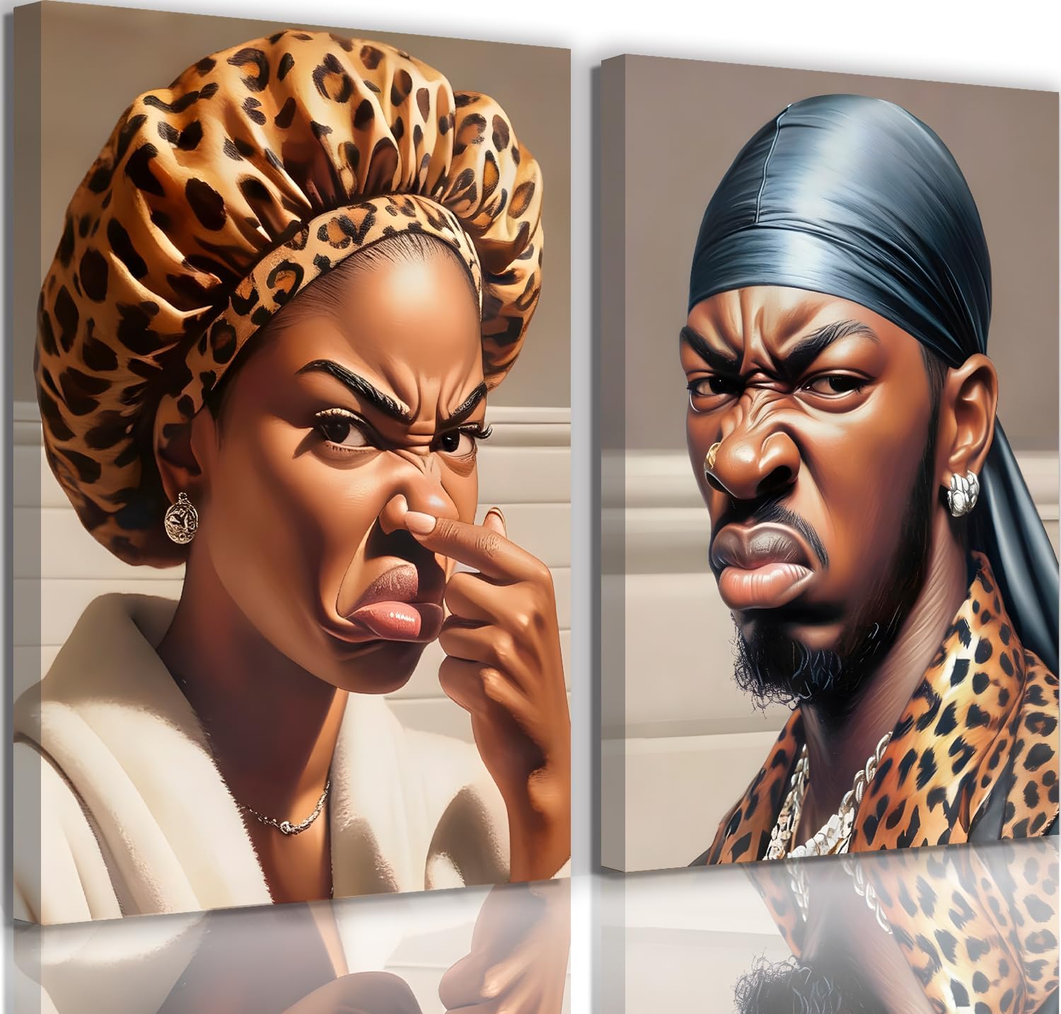 Skiennix Funny Stank Face Bathroom Wall Art - Humorous African American Canvas Decor | 2-Piece Set