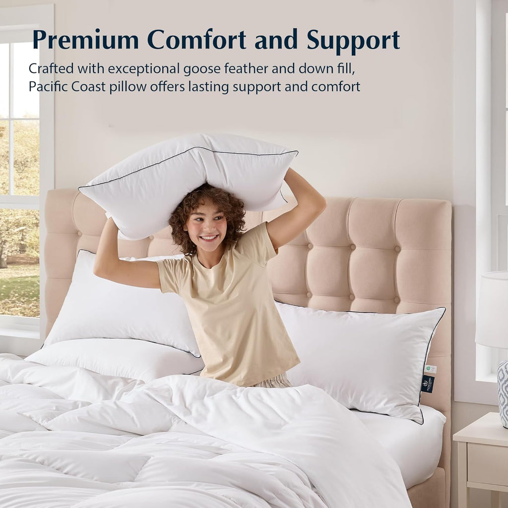 Pacific Coast Goose Feather & Down Bed Pillows - Soft, Fluffy Standard Size Set of 2 | 100% Cotton Shell