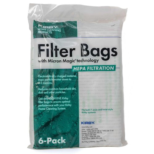 Kirby Micron Magic Plus HEPA Filter Bags 6-Pack | Part #204814 | Compatible with F-Style & Twist-Style Vacuums