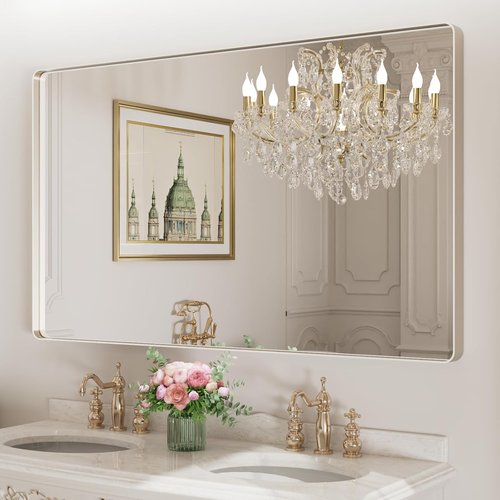 LOAAO Brushed Nickel Bathroom Mirror - 60X36 Inch Rounded Rectangle Design | Anti-Rust, Shatter-Proof, Versatile Hanging Options