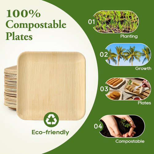 ECOLipak 6 Inch Compostable Palm Leaf Plate Like Bamboo Plate, 50 Pack Disposable Biodegradable Plates Suitable for Party, Dinner