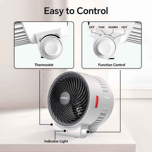 Shinic 2-in-1 Heater and Fan Combo,1500W Portable Space Heater with 3 Modes,Adjustable thermostat,Tip-Over&Overheat Protection,Energy Efficient for Indoor Home Use, White