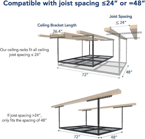 FLEXIMOUNTS 4x6 Overhead Garage Storage Rack - Adjustable Ceiling Mount | 450lbs Capacity, Black