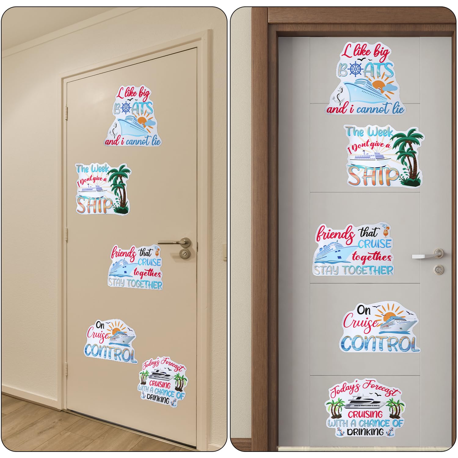 5pcs Family Cruise Magnets - 5 Styles Large Ship Door Magnets, Reusable for Cruise, Ship, Car, Refrigerator