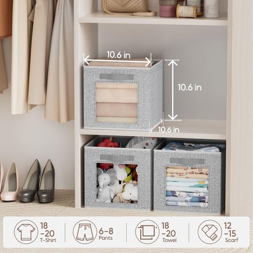 Homsorout Linen Closet Organizers - 6 Pack Fabric Storage Bins with Handles | 11-Inch Cube Organizers for Home