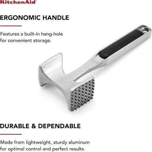 KitchenAid Gourmet Meat Tenderizer - Multi-Sided Design for Easy Pounding | Black, Hand Wash, One Size
