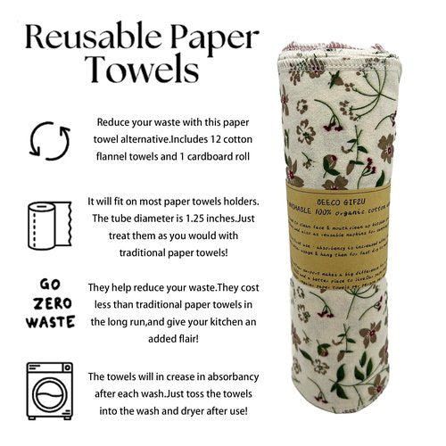Reusable Paper Towel Rolls 20 Pack,Washable Napkin Cloth Value Set of 4 Colors 20 Pack of Paperless Towel-100% Cotton, Super Soft, Absorbent Made to Last (Blooming)