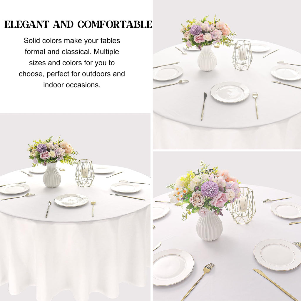 JALANCY 4 Pack Round Tablecloth 108 Inch White Polyester Washable Fabric Table Covers for Wedding Dining Table Buffet Parties Banquet Decor
