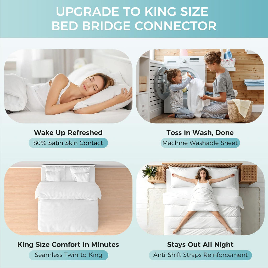 Bisenkud Twin to King Bed Bridge Kit, Convert Two Twin Beds into a Seamless King Size Bed, Mattress Connector with Gap Filler, Non Slip Straps, Machine Washable Cover for Guest Room, RV