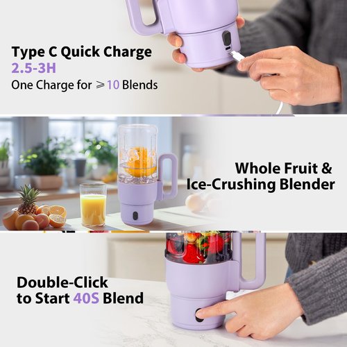 Mixido Portable Blender for Smoothies, 34oz Personal Size Mini Small Protein Shake Smoothie Blender, Cordless & BPA Free with Leakproof Lanyard Sip Lid (Purple)