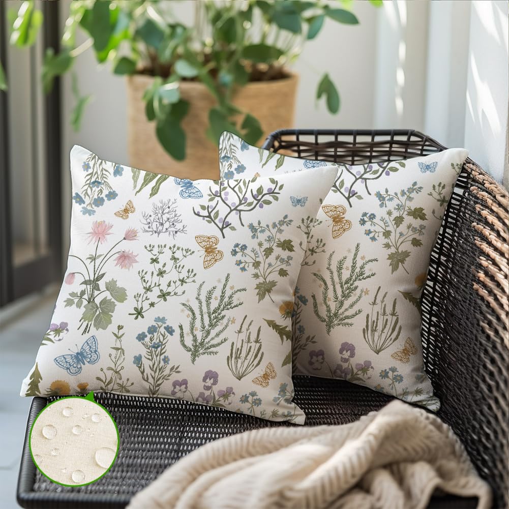 ARGOOFG Outdoor Spring Pillow Covers 18x18 Inch Set of 2,Waterproof Daisy Throw Seasonal Floral Outdoor Decorative Square Linen Farmhouse Decor Cushion Covers for Home Sofa Bed Couch Pillow Covers