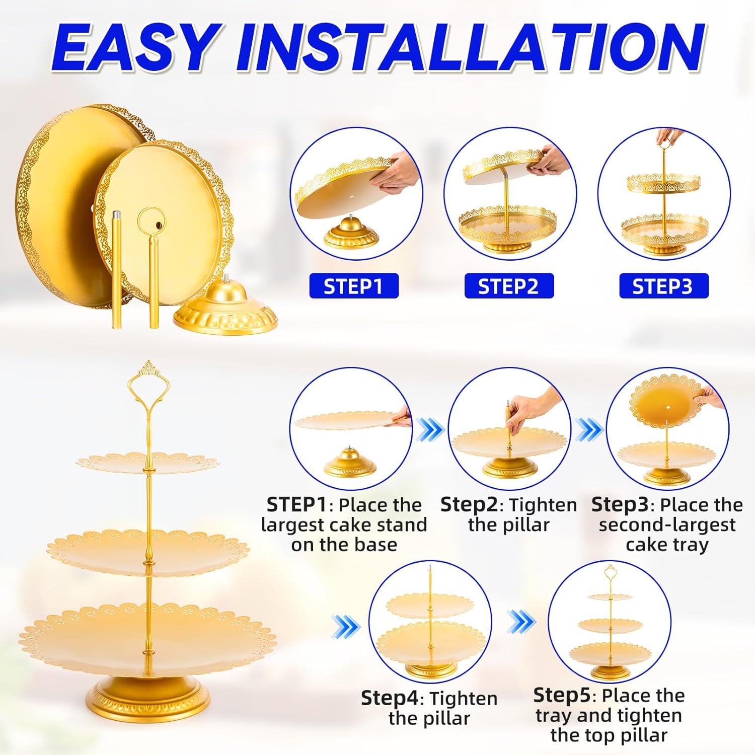 Regine Switzerland 13 PCS Metal Cake Stand Set - Elegant Dessert Display for Weddings & Parties