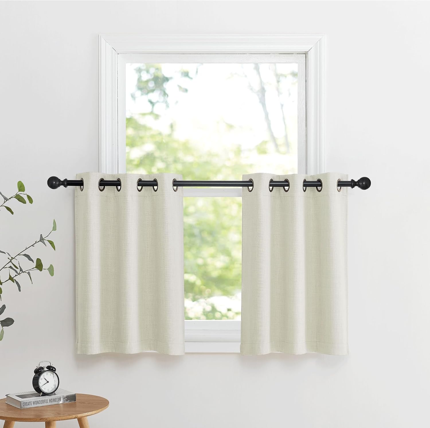 NICETOWN Blackout Curtain Valances - 30 Inch Thermal Insulating Half Curtains for Kitchen | Natural, 2 Panels