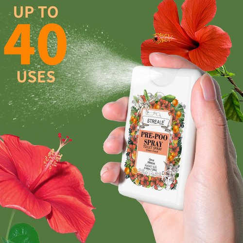 STREALE Travel Size Toilet Spray 6-Pack, Travel Essentials Toiletries, Pocket Size Pre-Poo Spray, Bathroom Odor Deodorizer, Up to 240 Uses, 6 Refreshing Scents (6-Pack, Citrus)