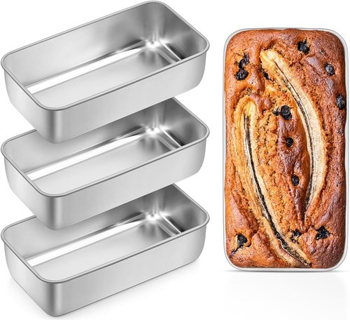 Leonyo 4 Pack Stainless Steel Loaf Pans - 9" x 5" for Baking Bread, Meatloaf & More | Dishwasher Safe